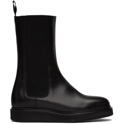 Legres Black Leather Mid-calf Chelsea Boots