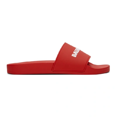 Balenciaga Contrast Logo Pool Slide Sandals In Red