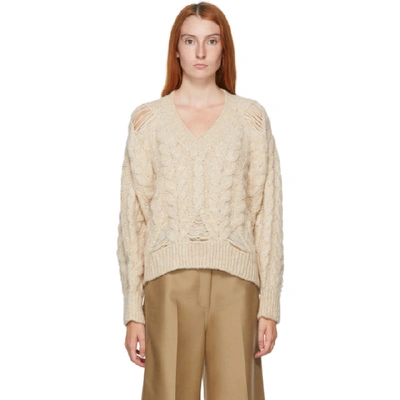 Stella Mccartney Distressed Cable-knit Alpaca-blend Sweater In Pink