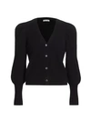 Design History Crop Cashmere Puff-sleeve Cardigan In Black