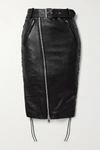 BALENCIAGA BELTED LACE-UP LEATHER AND STRETCH-JERSEY SKIRT