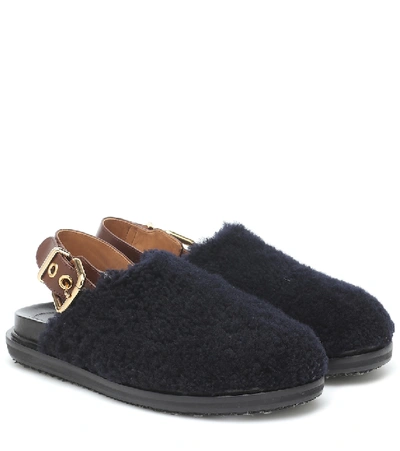 Marni Fussbett Shearling Slippers In Blue Black & Chocolate