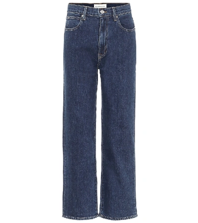 Shop Slvrlake + Net Sustain London Distressed High-rise Straight-leg Jeans In Dark Denim