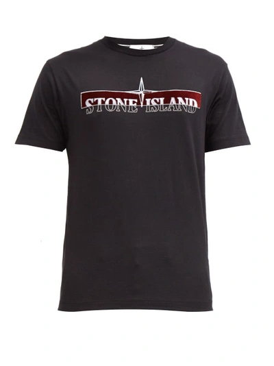 Stone Island Logo-embroidered Cotton T-shirt In Nero