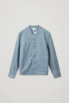 Cos Collarless Denim Baseball Jacket In Blue