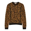 SAINT LAURENT BROWN SNAKE-INTARSIA KNITTED JUMPER,3896026