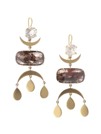 Sylva & Cie Women's Maya 18k Yellow Gold & Rough-cut Diamond Moon Chandelier Earrings