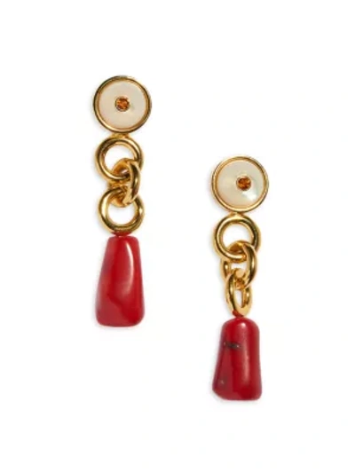Lizzie Fortunato Women's Eden 18k Goldplated & Multi-stone Link Drop Earrings In Red