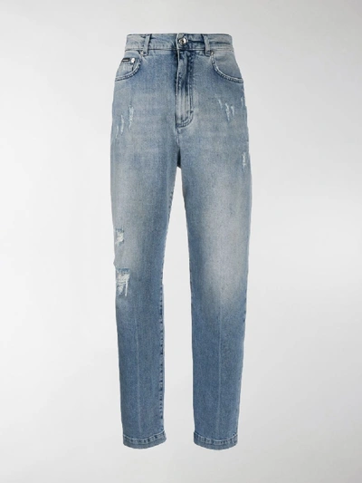 Dolce & Gabbana Distressed High-rise Boyfriend Jeans In Blue