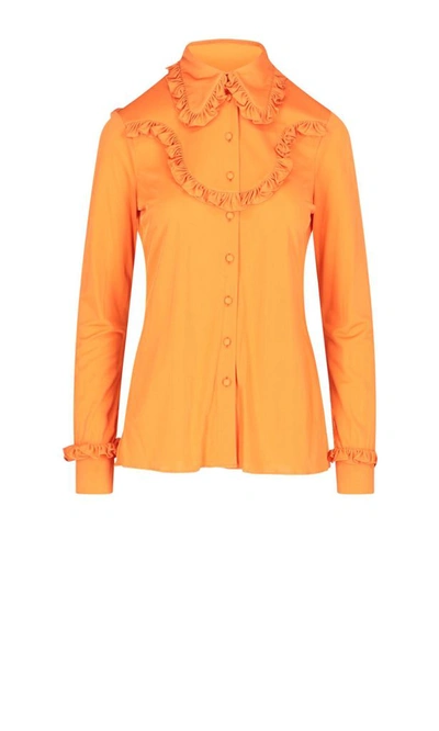 Prada Ruffle Shirt In Orange