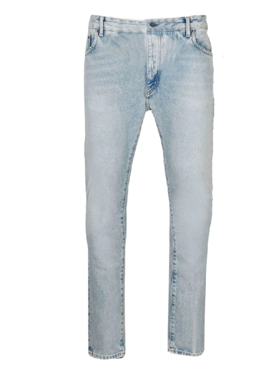 Palm Angels Black Printed Logo Jeans In Light Blue