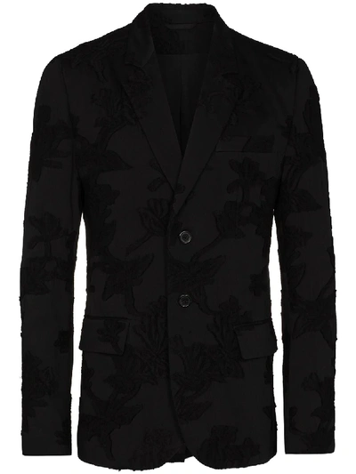 Ann Demeulemeester Single-breasted Embroidered Wool-blend Jacket In Black