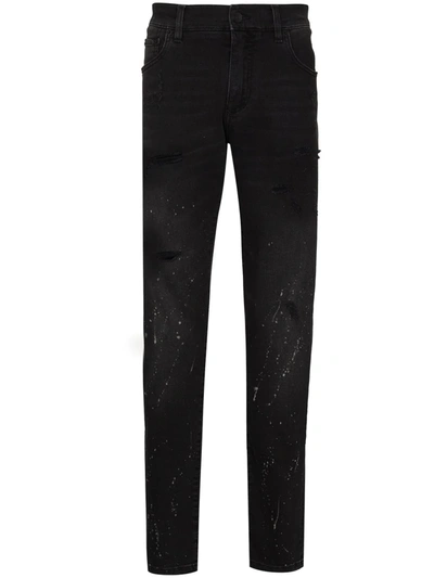 Dolce & Gabbana Splatter-paint Tapered-leg Jeans In Black