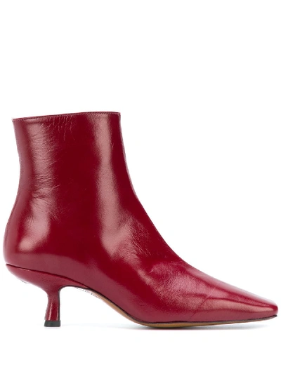 By Far Lange Bordeaux Creased Leather Boots In Red