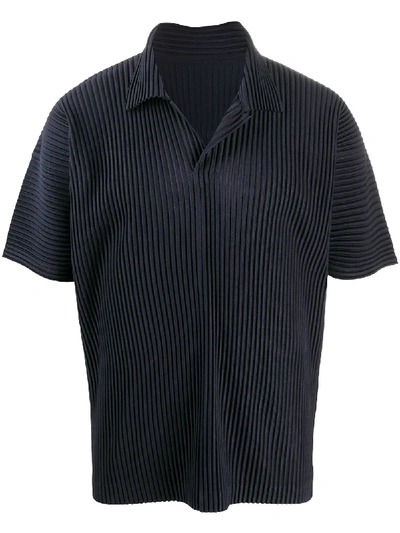 Issey Miyake Pleated Polo Shirt In Blue