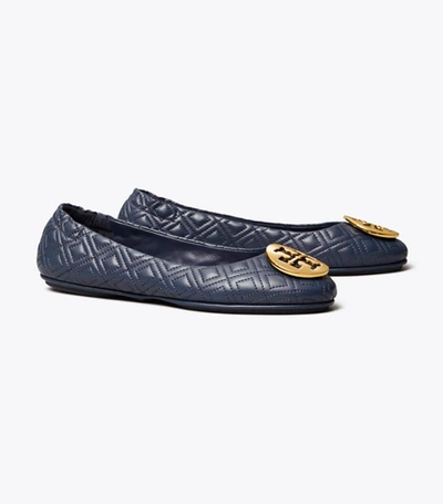 Tory Burch Minnie Travel Ballet Flat, Quilted Leather In Ink Navy/gold