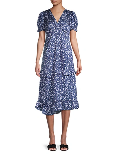 Dh New York Women's Twist-front Floral Midi Dress In Pacific Blue