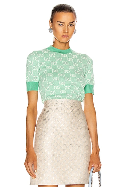 Gucci Gg Knit Top In Water Green & Ivory