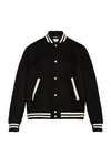 Saint Laurent Teddy Logo Patch Wool Blend Bomber Jacket In Black