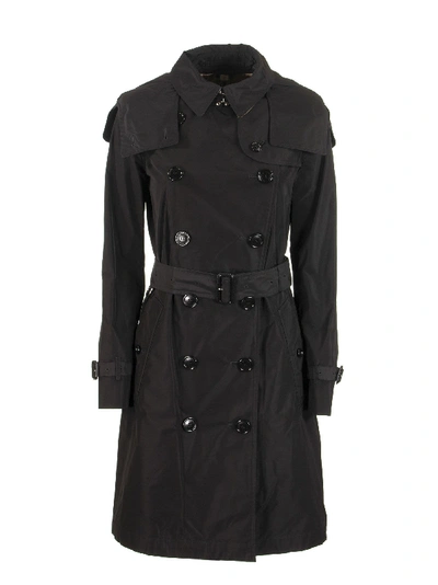 Burberry Kensington Detachable Hood Taffeta Trench Coat In Black
