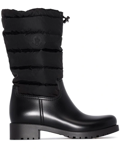 Moncler Black Ginette Padded Leather Boots In Black