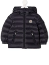 Moncler Logo Patch Padded Coat In Blue