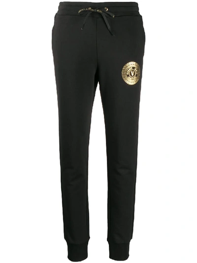 Versace Jeans Couture Cotton Fleeced Brushed Track Pants In Nero