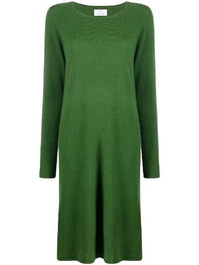 Allude Long-sleeve Knit Midi Dress In Green