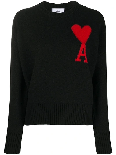 Ami Alexandre Mattiussi Black Ami De Coeur Crewneck Sweater In 001 Black