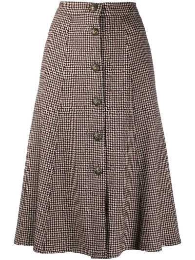 Etro Houndstooth-pattern Midi Skirt In Neutrals