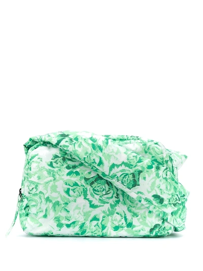 Ganni Knotted Floral-print Padded Shoulder Bag In Island Green