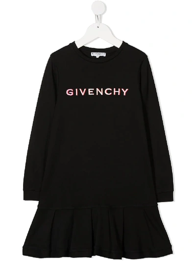 Givenchy Kids' Logo刺绣弹力针织连衣裙 In Black