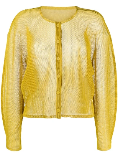 Issey Miyake Pleated-mesh Cardigan In Yellow