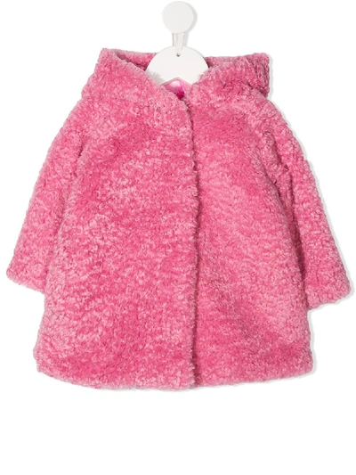Monnalisa Babies' 仿羔羊针织logo刺绣大衣 In Pink