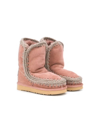 Mou Kids' Shearling Snow Boots In Pink