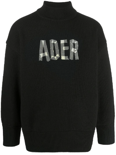 Ader Error Logo印花针织羊毛毛衣 In Black