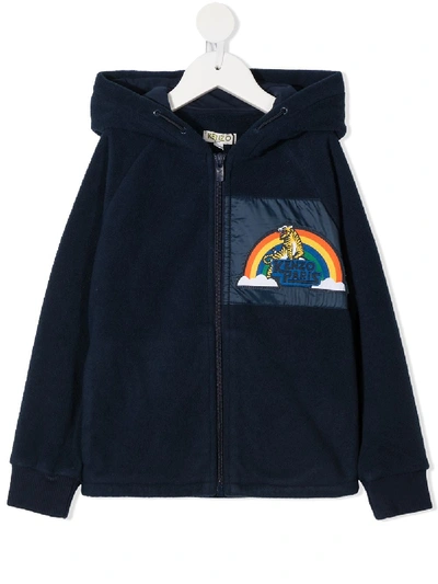 Kenzo Kids' Tiger Rainbow Patch Hoodie In Blue