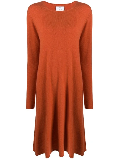 Allude Long-sleeve Flared Jumper Dress In Orange