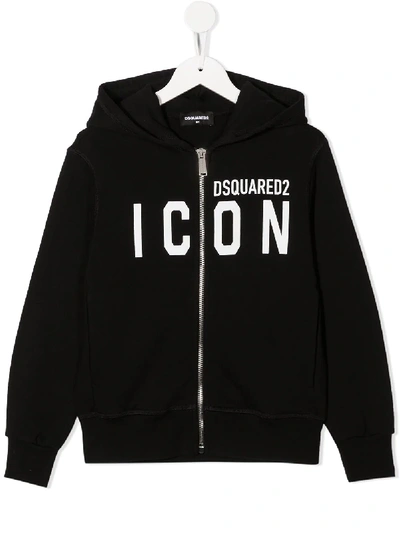 Dsquared2 Kids' Logo-print Zip-up Hoodie In Black