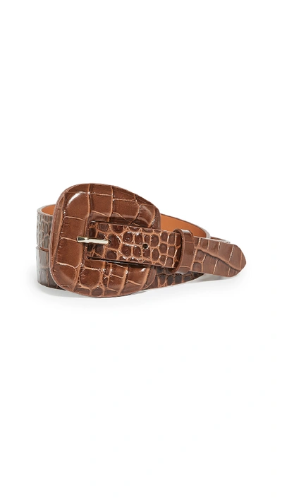 Veronica Beard Elsy Brown Crocodile-effect Leather Belt