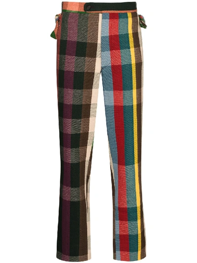 Bode High-waisted Plaid Trousers In Green