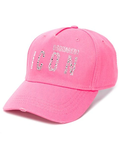 Dsquared2 Icon Crystal Embellished Baseball Cap In Pink