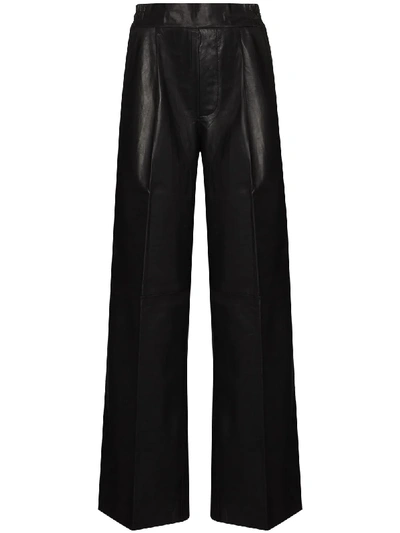 Remain Duchesse Wide Leg Leather Trousers In Black