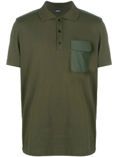 Diesel Panelled Polo Shirt In Green