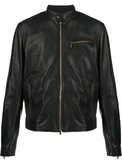 Ajmone Structured Leather Jacket In Black