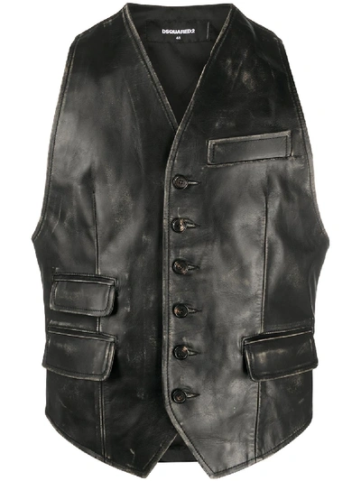 Dsquared2 Leather Waistcoat In Black