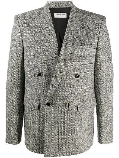Saint Laurent Deconstructed Check Double-breasted Blazer In Neutrals