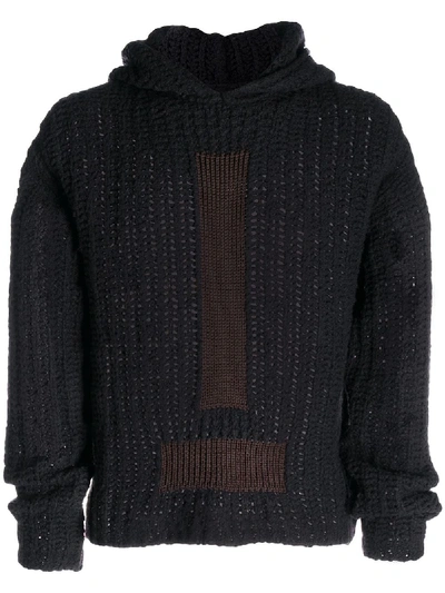 Rick Owens Hooded Chunky Knit Jumper In Blue