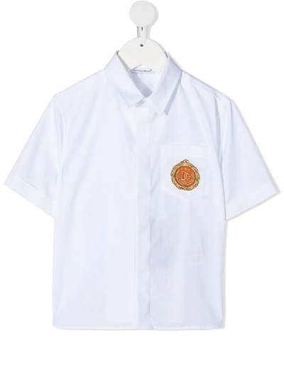 Dolce & Gabbana Kids' Embroidered Chest Logo Shirt In White