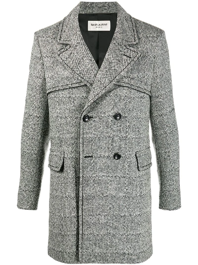 Saint Laurent Leather-piping Tailored Wool-blend Coat In Multicolor